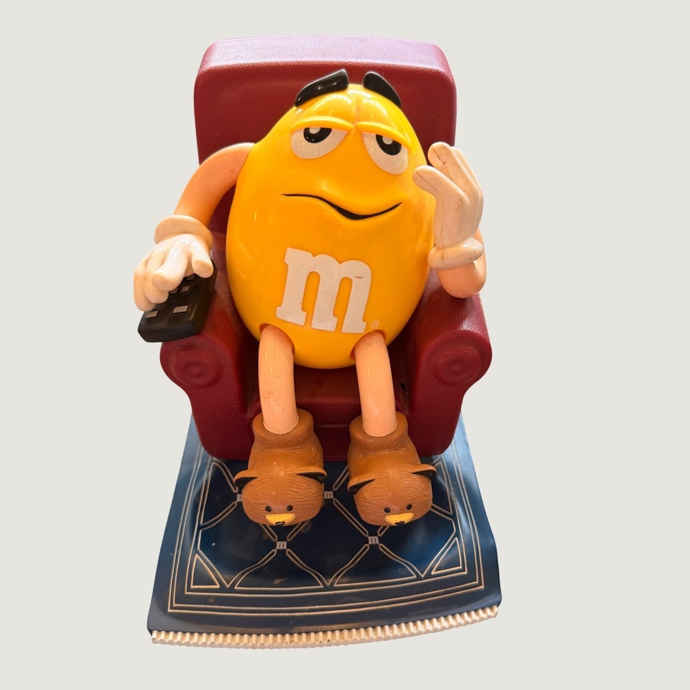 Vintage 1999 M&M's Yellow Character Candy Dispenser Red Armchair Bear Slippers